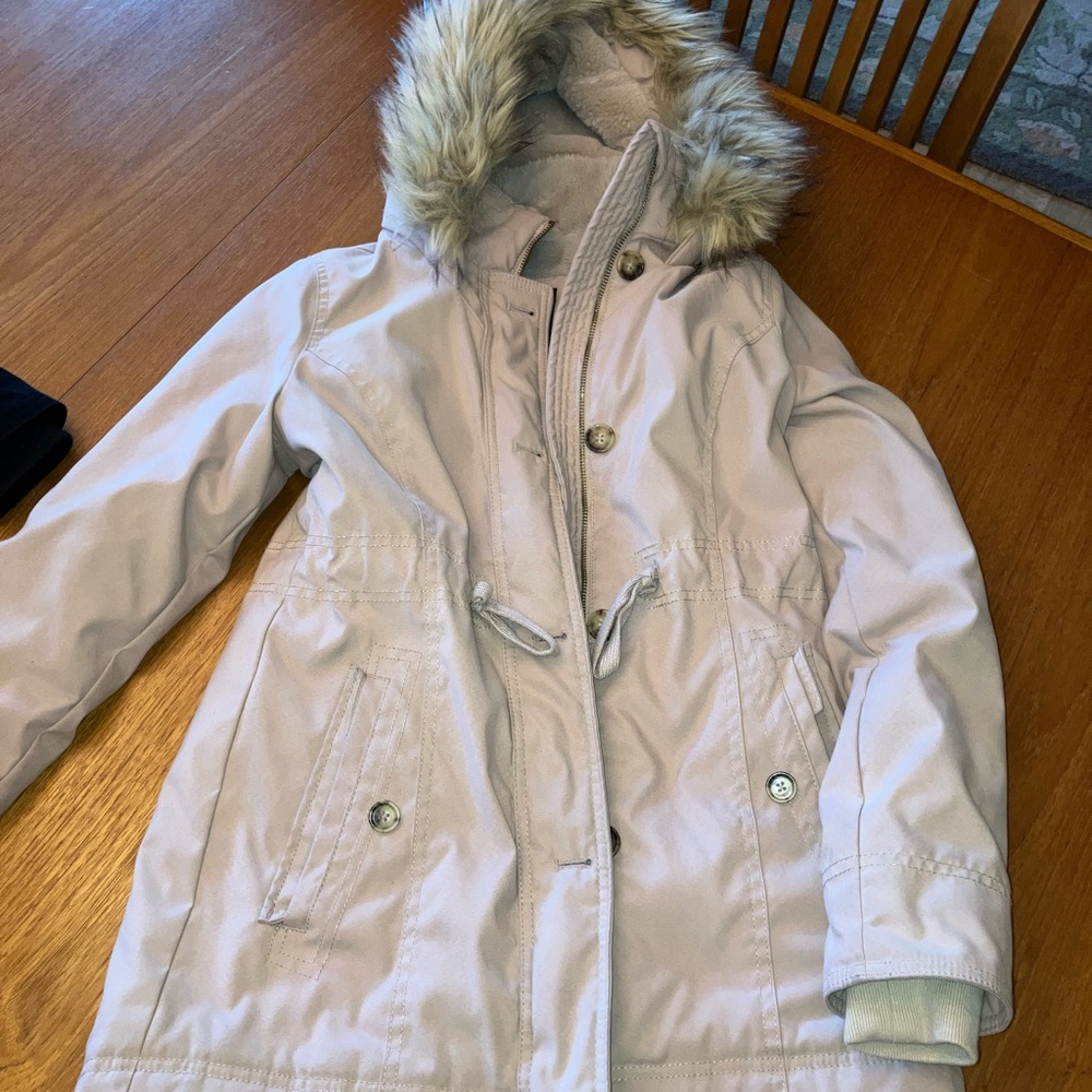 Hollister Cream Faux Fur Hooded Jacket